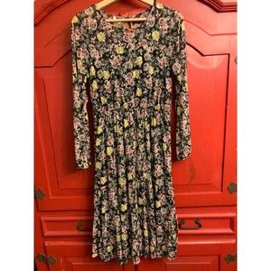 Maurice's Size Small so Pretty Black Pink Floral Dress Sheer Bodice EUC